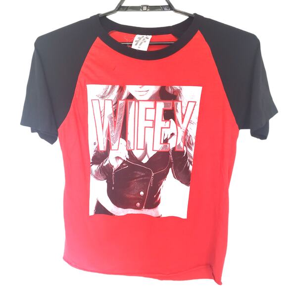 Take That Wifey Graphic Raglan Womens Tshirt Sz M Y2K Grunge Tumblr Street Red - Picture 1 of 8